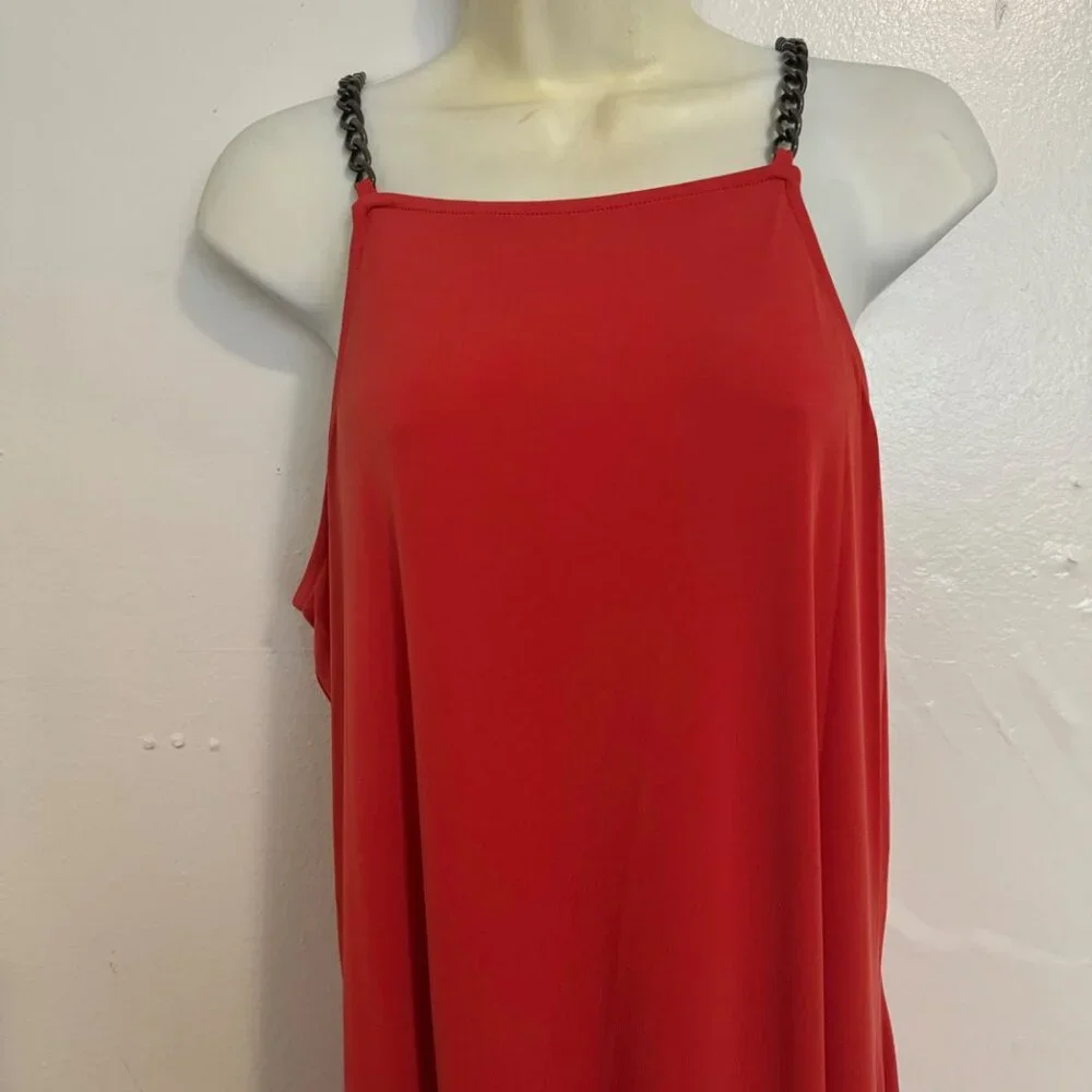 Michael‎ Kors DRK Persimmon red Maxi dress sz XL halter chain-strap pull-on new